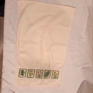 Vintage herbs kitchen hand towel white green